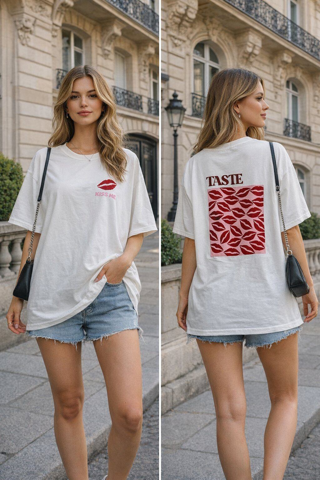 Großhändler Amy&Clo - Oversize T-Shirt mit KISS ME Druck