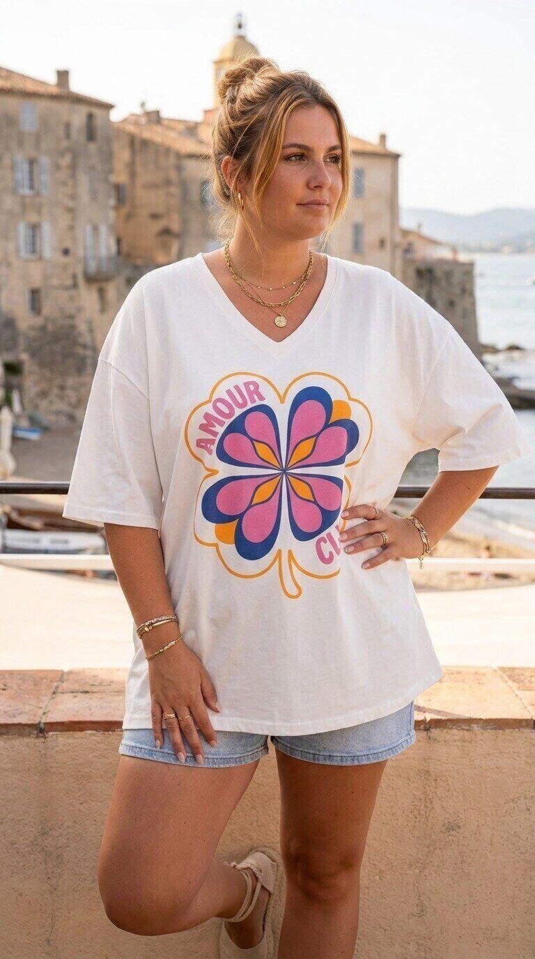 Wholesaler Amy&Clo - PLUS SIZE V-neck T-shirt Love Club