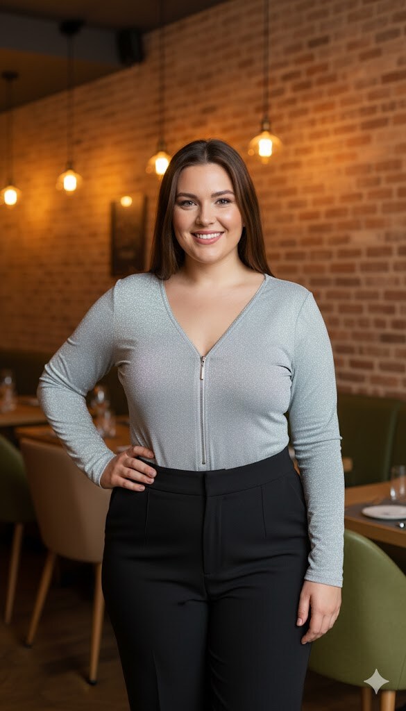 Wholesaler Amy&Clo - PLUS SIZE Shiny Jersey Zip-Up Bodysuit