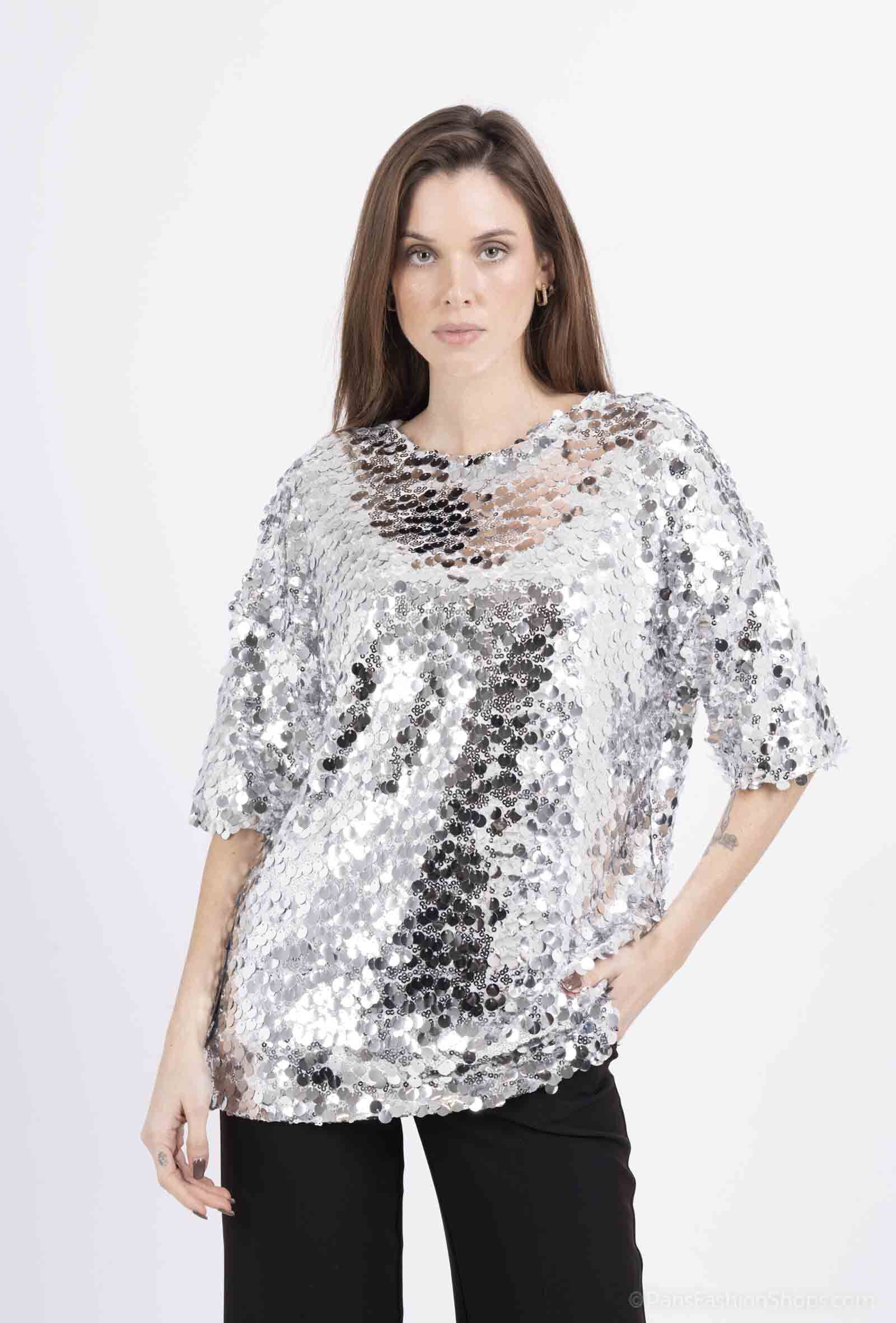 Grossista Amy&Clo - Maglietta con paillettes leggermente imbottita, taglia unica
