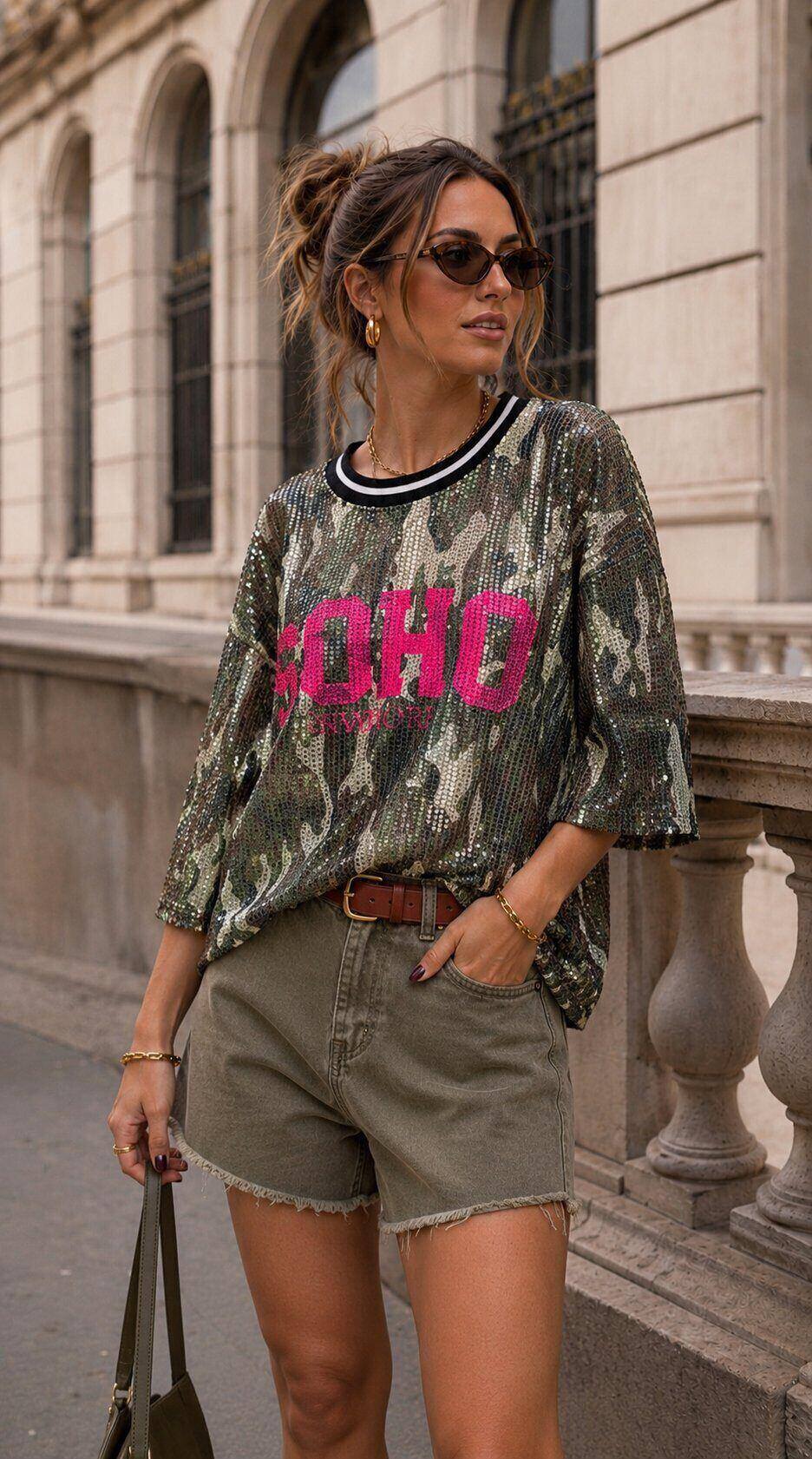 Wholesaler Amy&Clo - SOHO sequin top with camouflage print