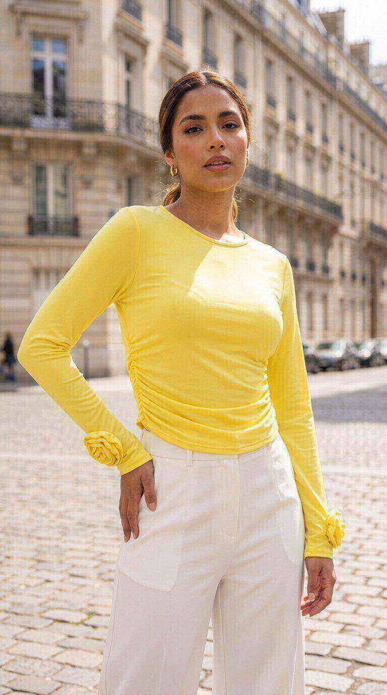 Großhändler Amy&Clo - Stretch-Jersey-Top mit dekorativen Rosen