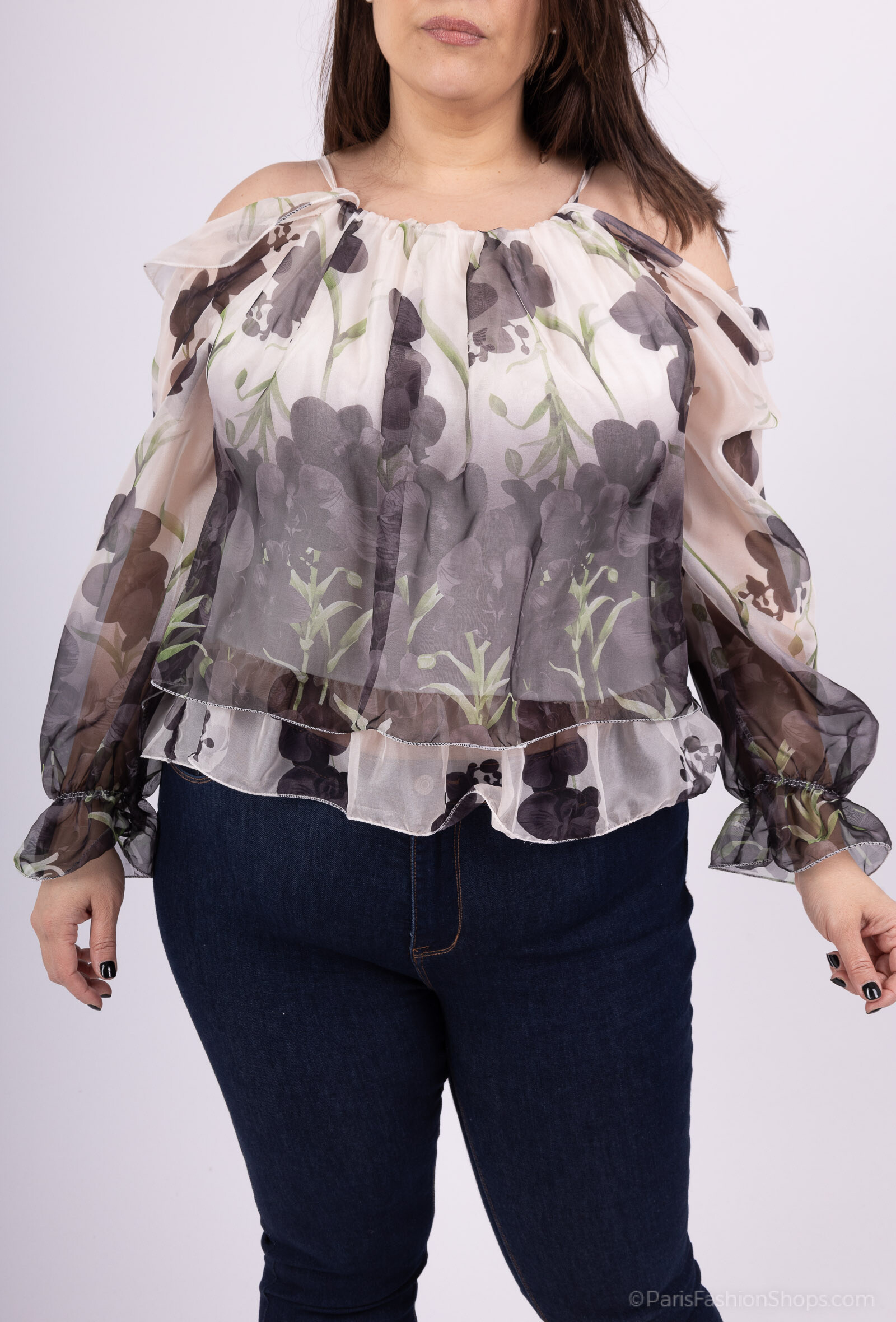 Wholesaler Amy&Clo - More Size Fluid Blouse with bare shoulders