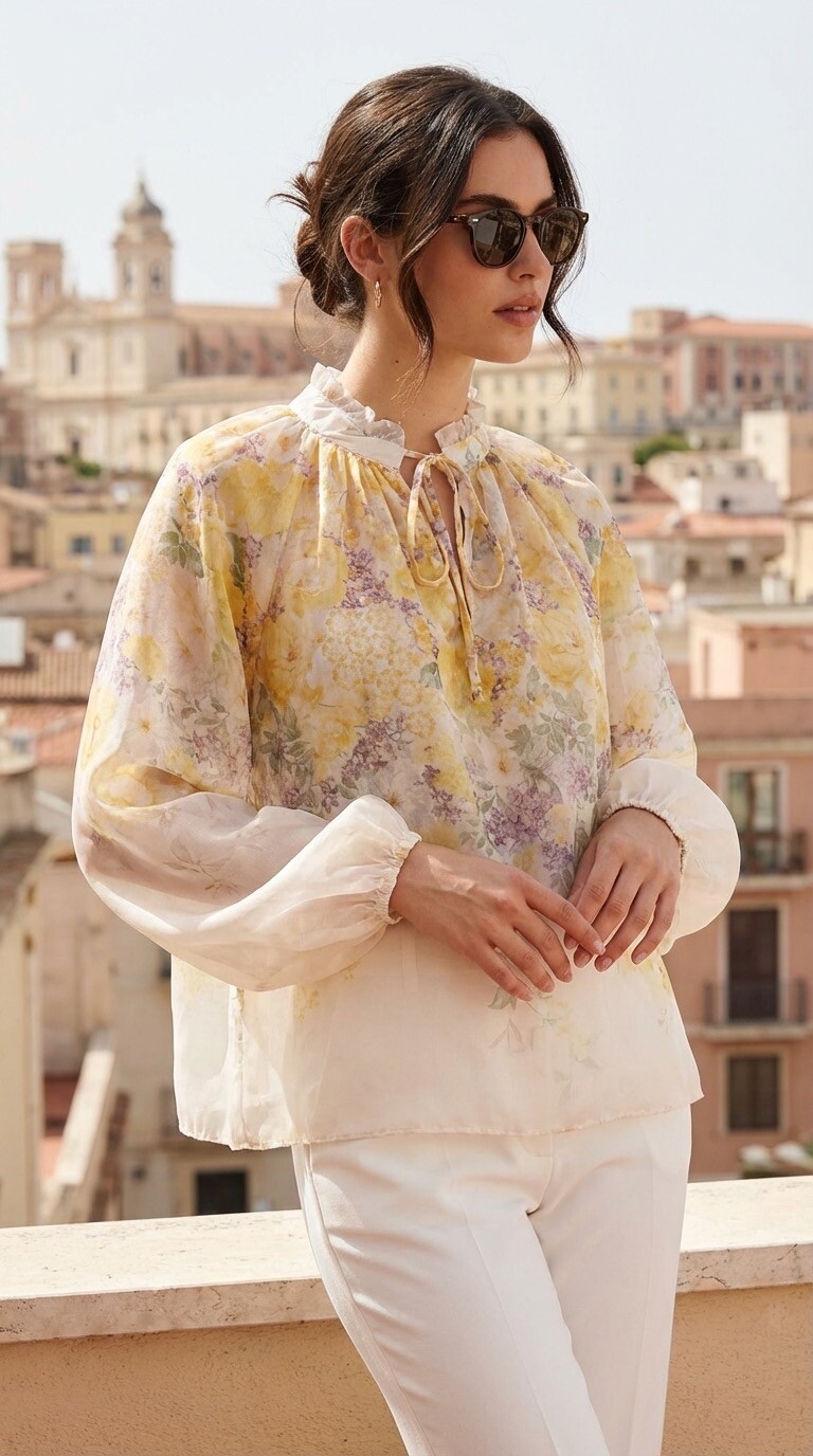 Wholesaler Amy&Clo - Floral Printed Lyocell Blouse