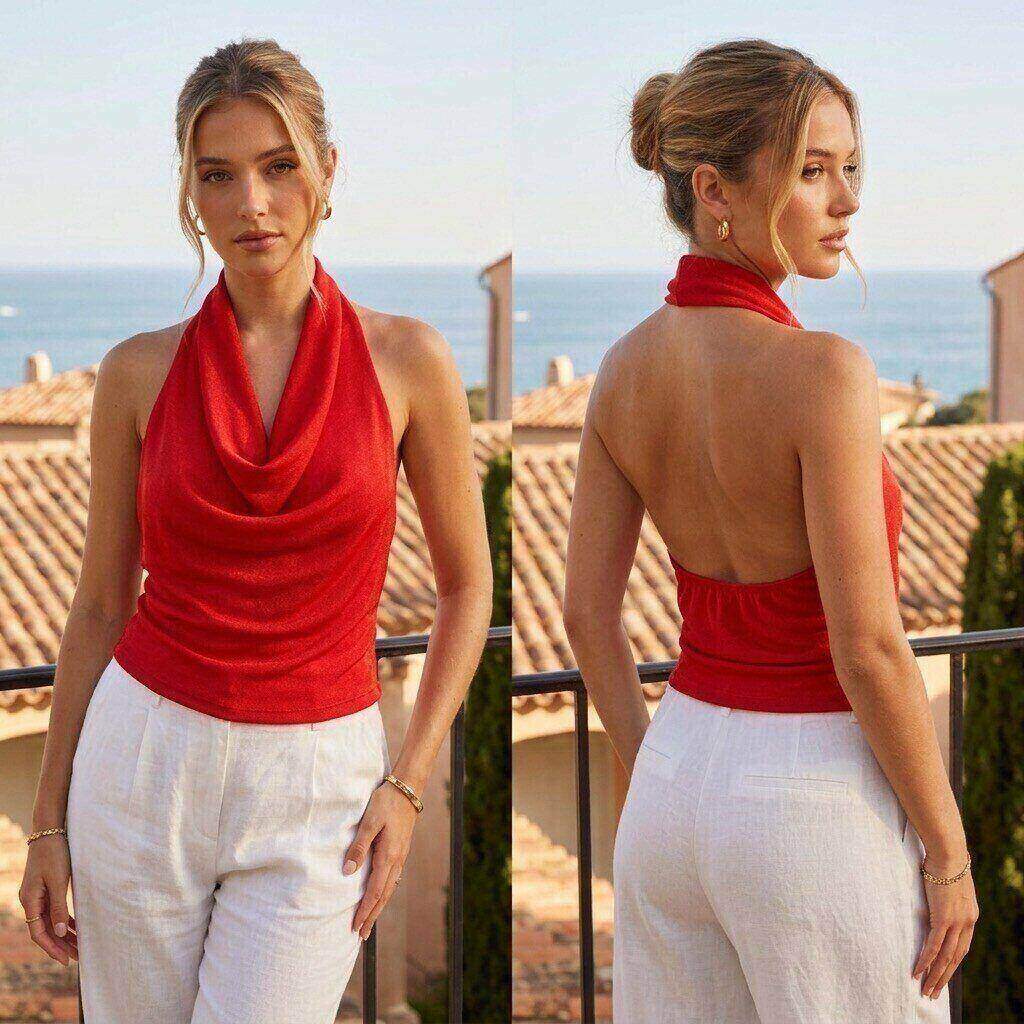 Mayorista Amy&Clo - Top de jersey con escote drapeado y espalda descubierta