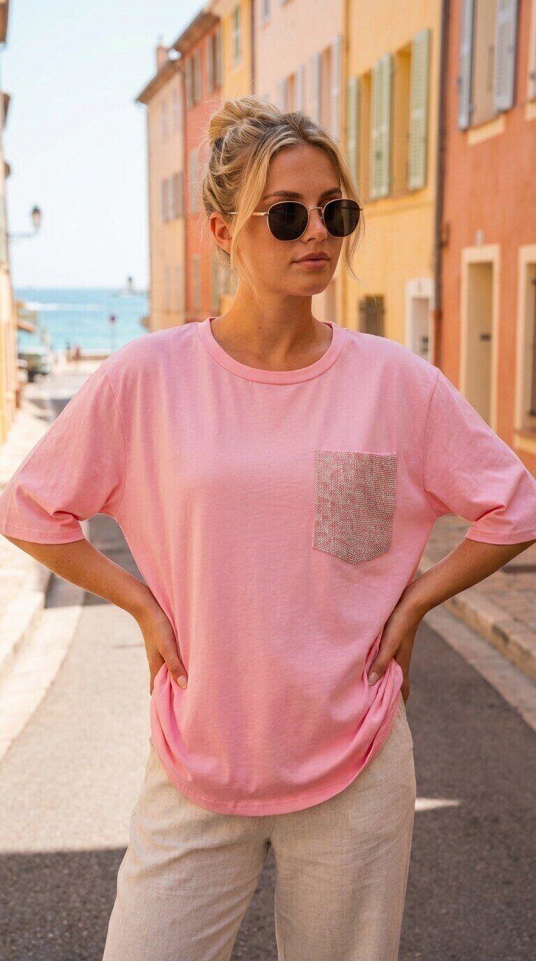 Großhändler Amy&Clo - T-Shirt mit Strass-Tasche