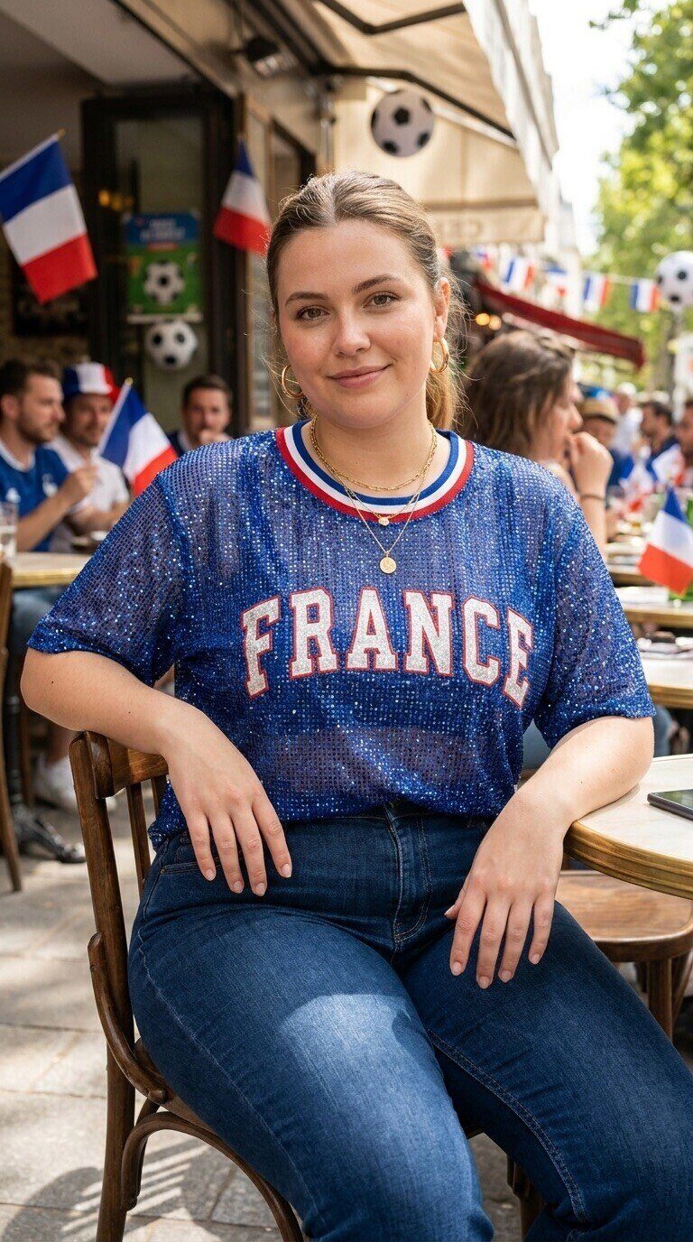 Grossiste Amy&Clo - PLUS SIZE Top sequins "FRANCE"