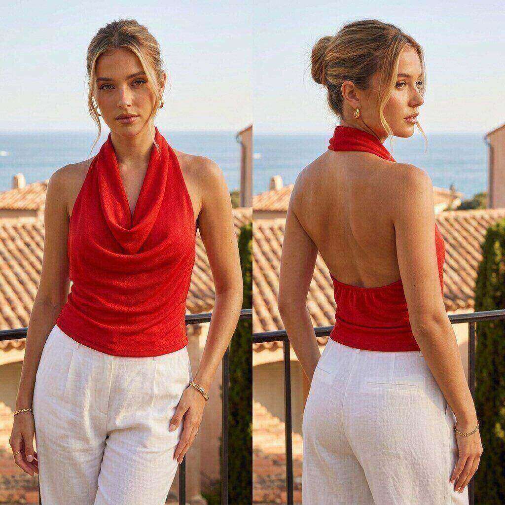 Grossista Amy&Clo - Top in jersey con scollo drappeggiato e schiena scoperta