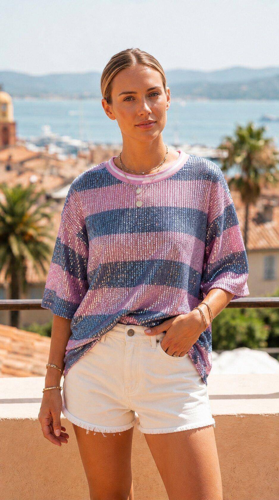 Wholesaler Amy&Clo - Striped sequin top