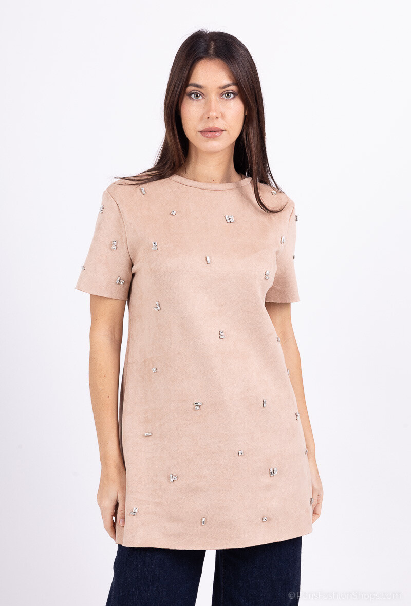 Wholesaler Amy&Clo - Suede effect tunic with decorative jewelry