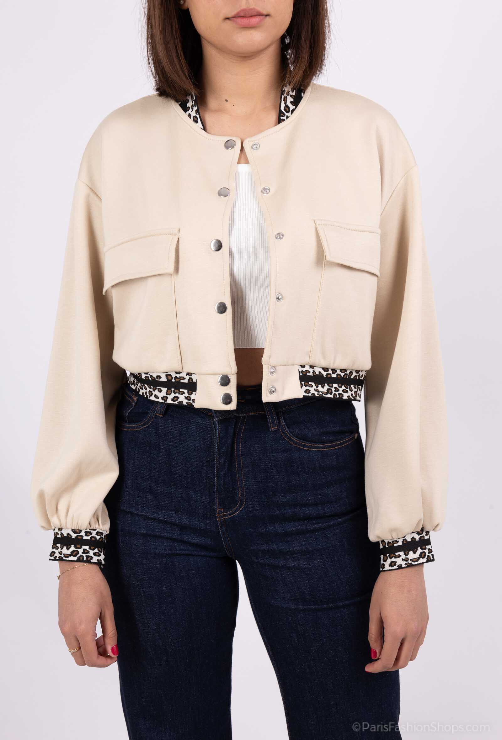 Wholesaler Amy&Clo - Soft fabric bomber with leopard details