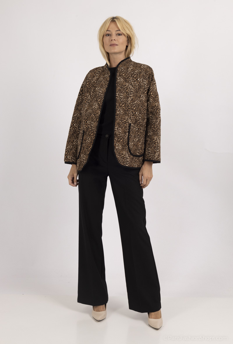 Wholesaler Amy&Clo - Open leopard print jacket with contrasting details
