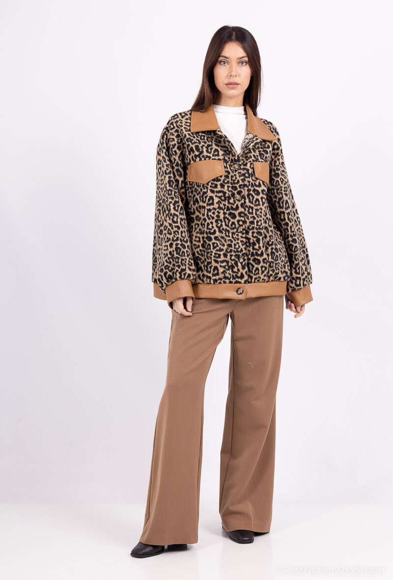 Großhändler Amy&Clo - Jacke aus weichem Stoff mit Leopardenmuster
