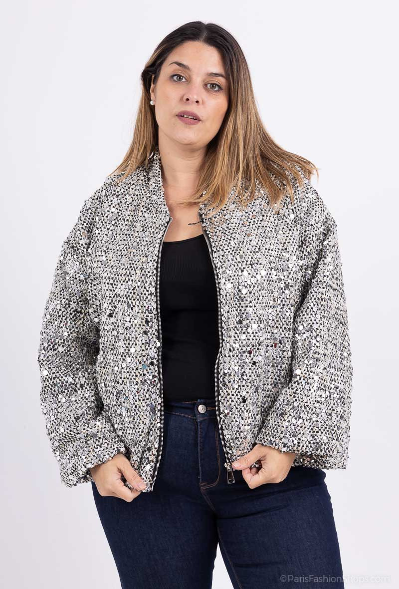Grossiste Amy&Clo - Veste en tweed à sequins grande taille