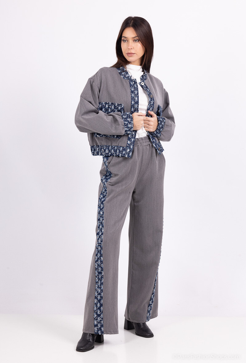 Grossista Amy&Clo - Giacca corta con inserti in denim lucido