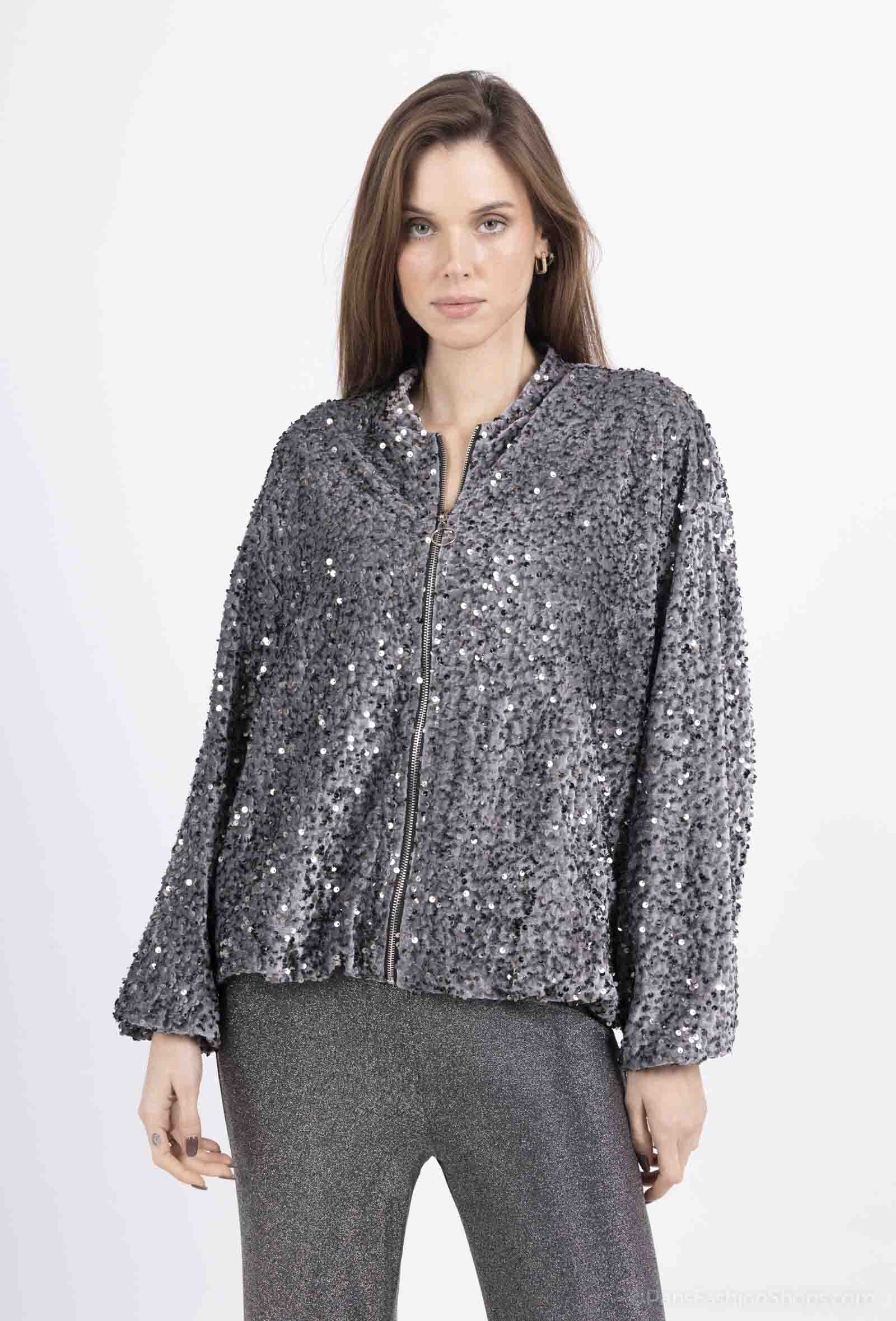 Großhändler Amy&Clo - Lockere Paillettenjacke mit elastischem Saum, Einheitsgröße