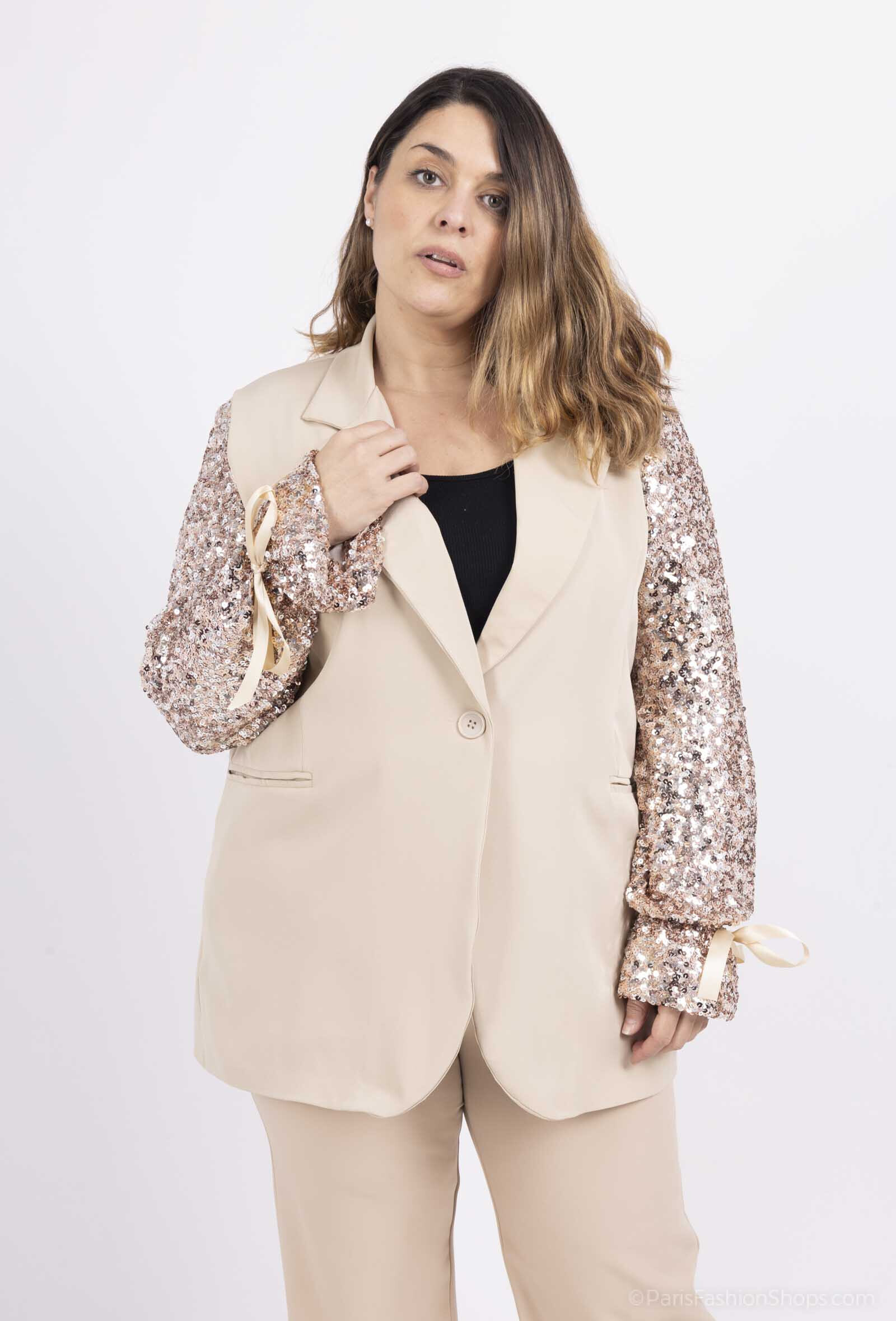 Grossista Amy&Clo - Blazer taglia grande con maniche di paillettes
