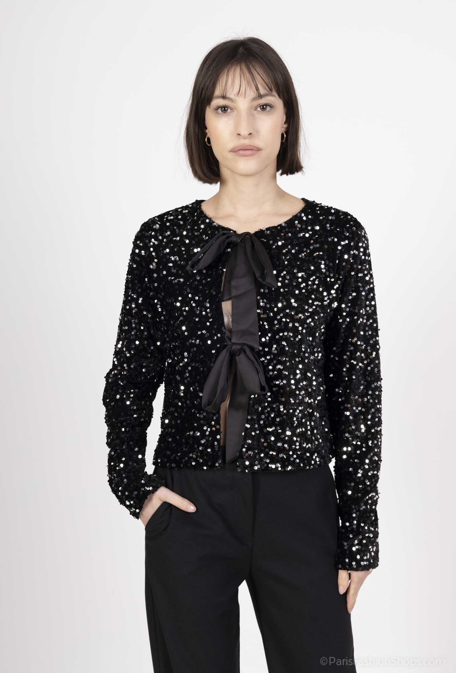 Grossiste Amy&Clo - Veste en sequins avec nœuds en satin, taille unique