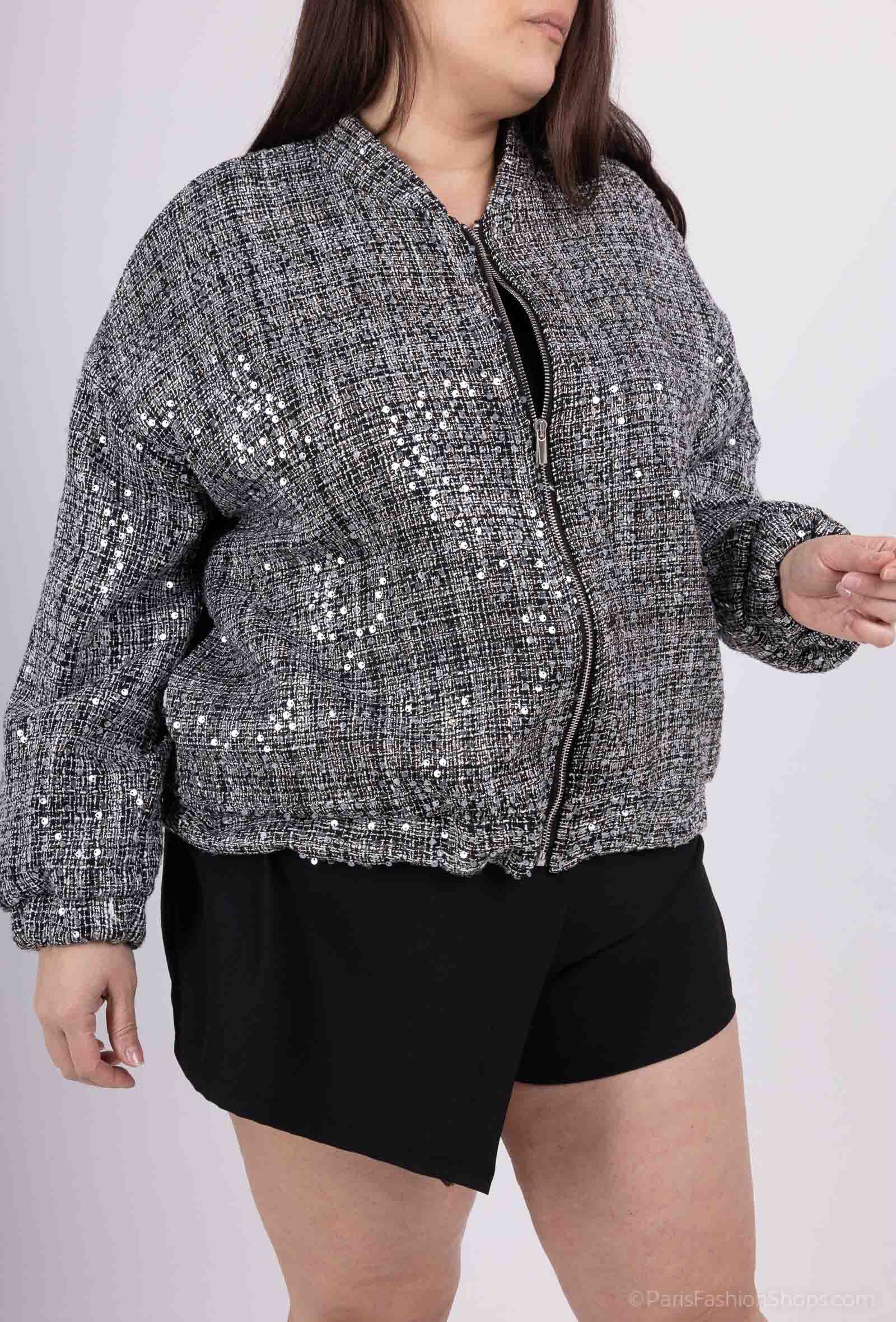 Mayorista Amy&Clo - Más tamaño de chaqueta con cremallera tweed