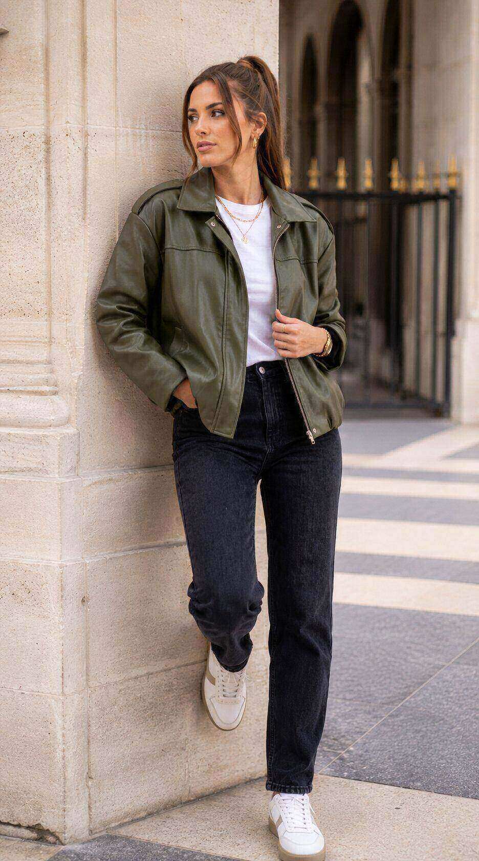 Wholesaler Amy&Clo - Faux Leather Bomber Jacket