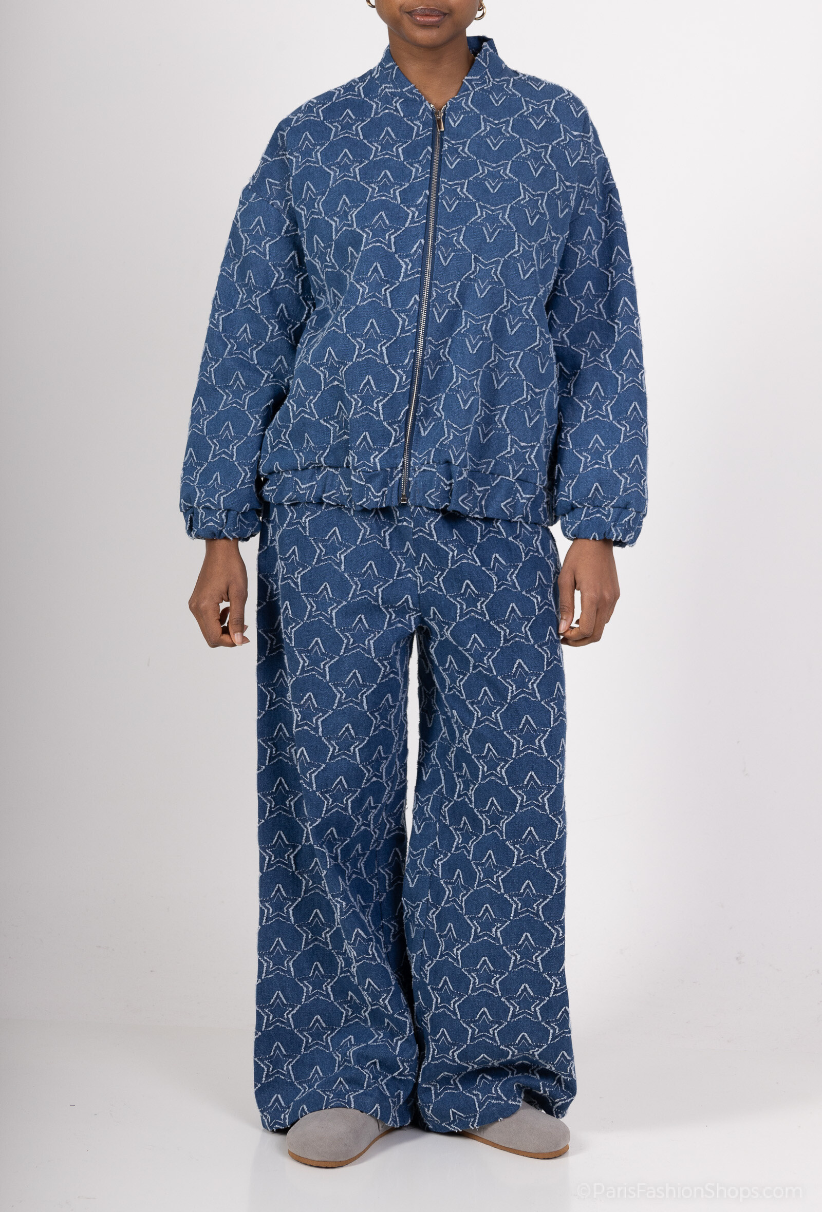 Grossiste Amy&Clo - Veste Bomber Denim Étoilé