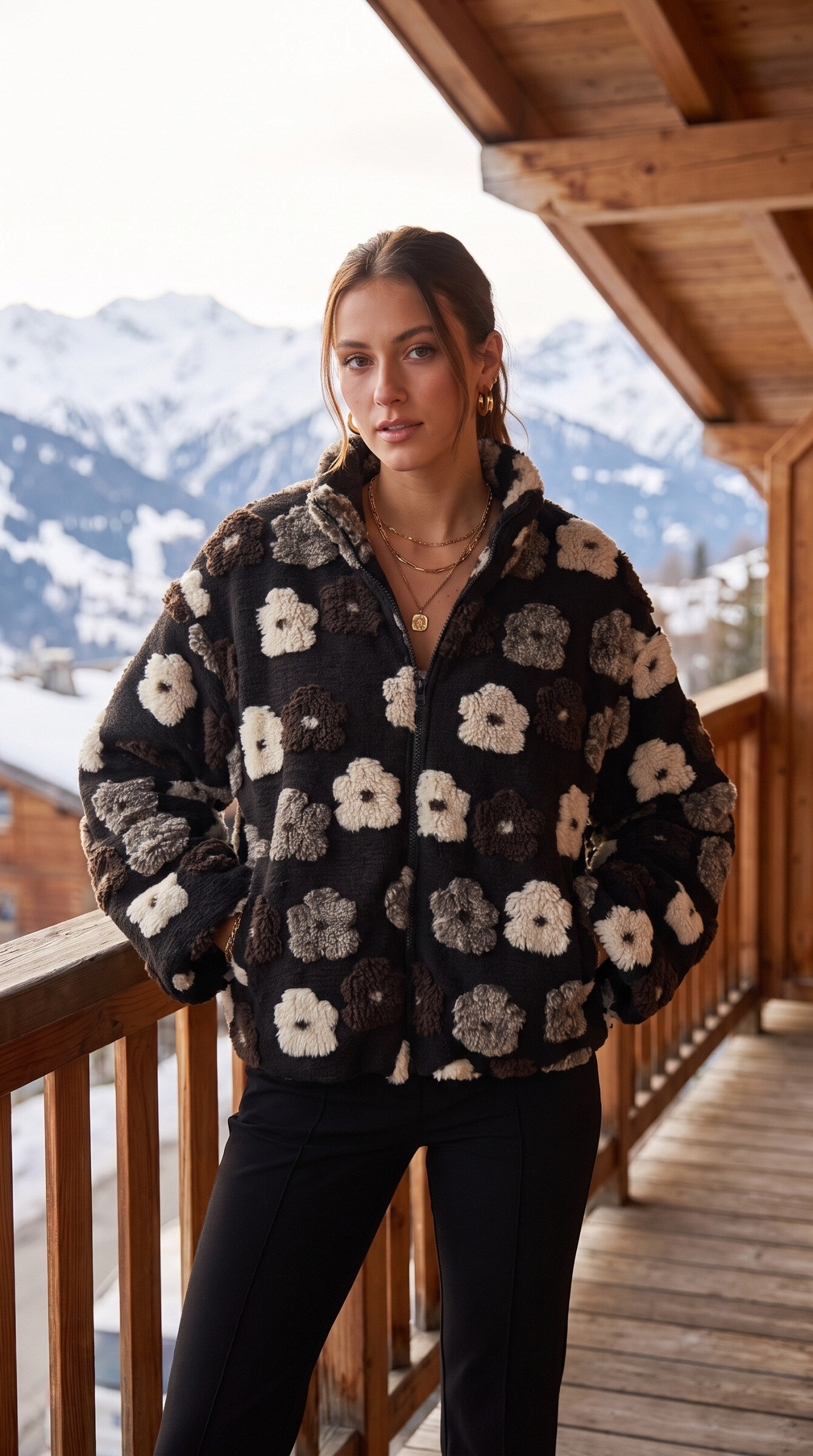 Großhändler Amy&Clo - Geblümte Fleecejacke