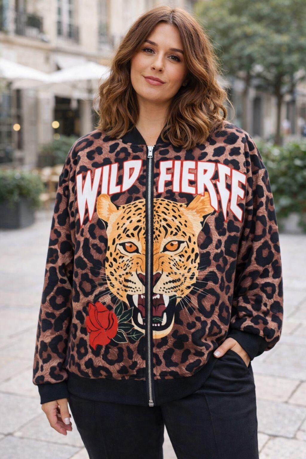 Mayorista Amy&Clo - PLUS SIZE Chaqueta con estampado de leopardo y cabeza de tigre