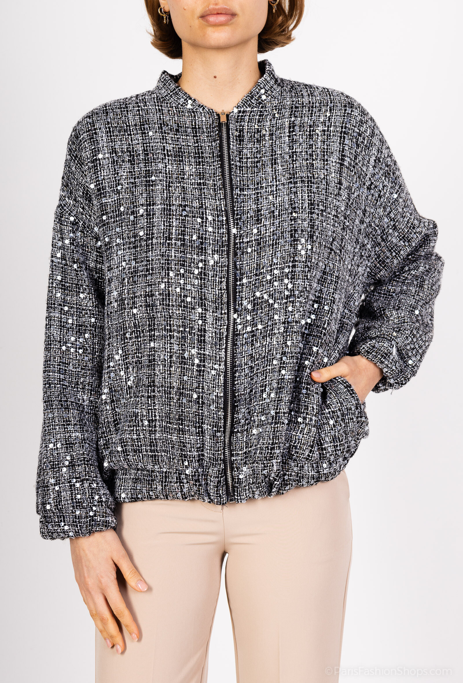 Wholesaler Amy&Clo - Tweed jacket with zip and sports cutting
