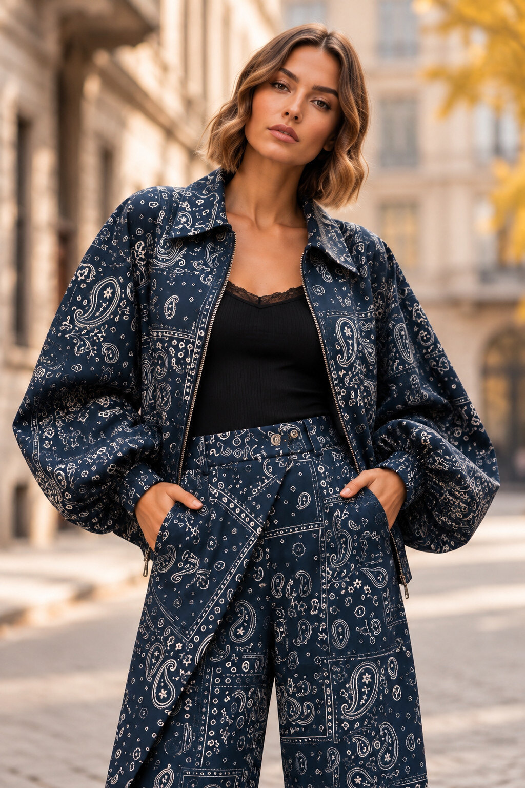 Grossista Amy&Clo - Giacca con Zip e Fodera a Stampa Bandana