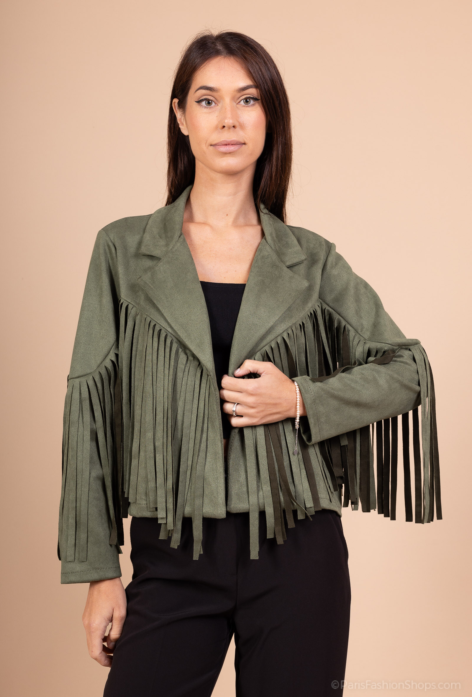 Grossiste Amy&Clo - Veste Bohème en Suède à Franges