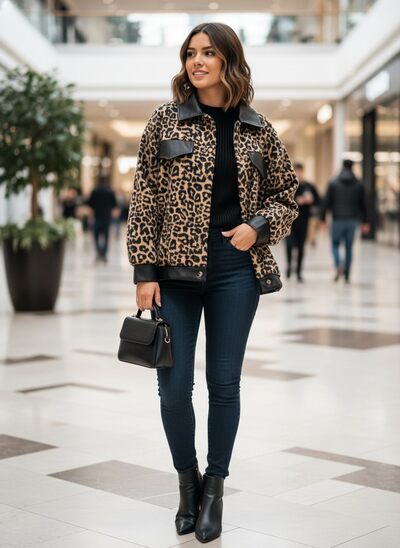 Grossiste Amy&Clo - Veste en laine avec détails cuir Grossiste Amy&Clo - Veste en laine avec détails cuir