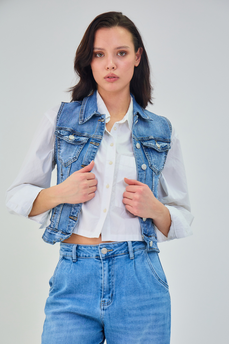 Slim denim vest (Washed) - ANA & LUCY - Jeans - 3 - large format