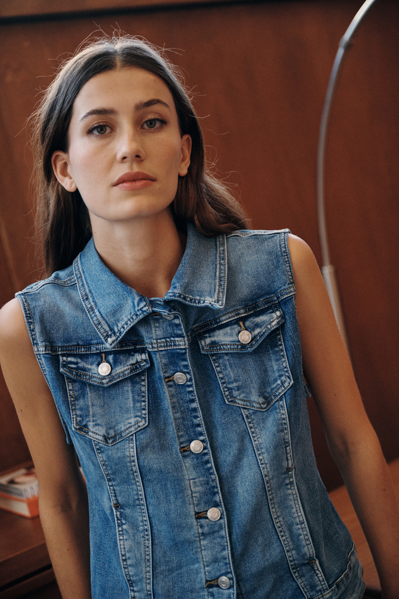 Grossiste Ana & Lucy - Gilet en jeans slim ( Délavé ) - ANA & LUCY