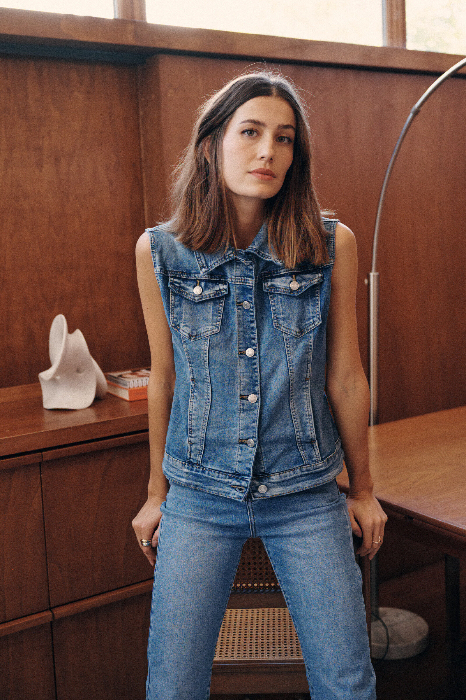 Grossiste Ana & Lucy - Gilet en jeans slim ( Délavé ) - Ana & Lucy