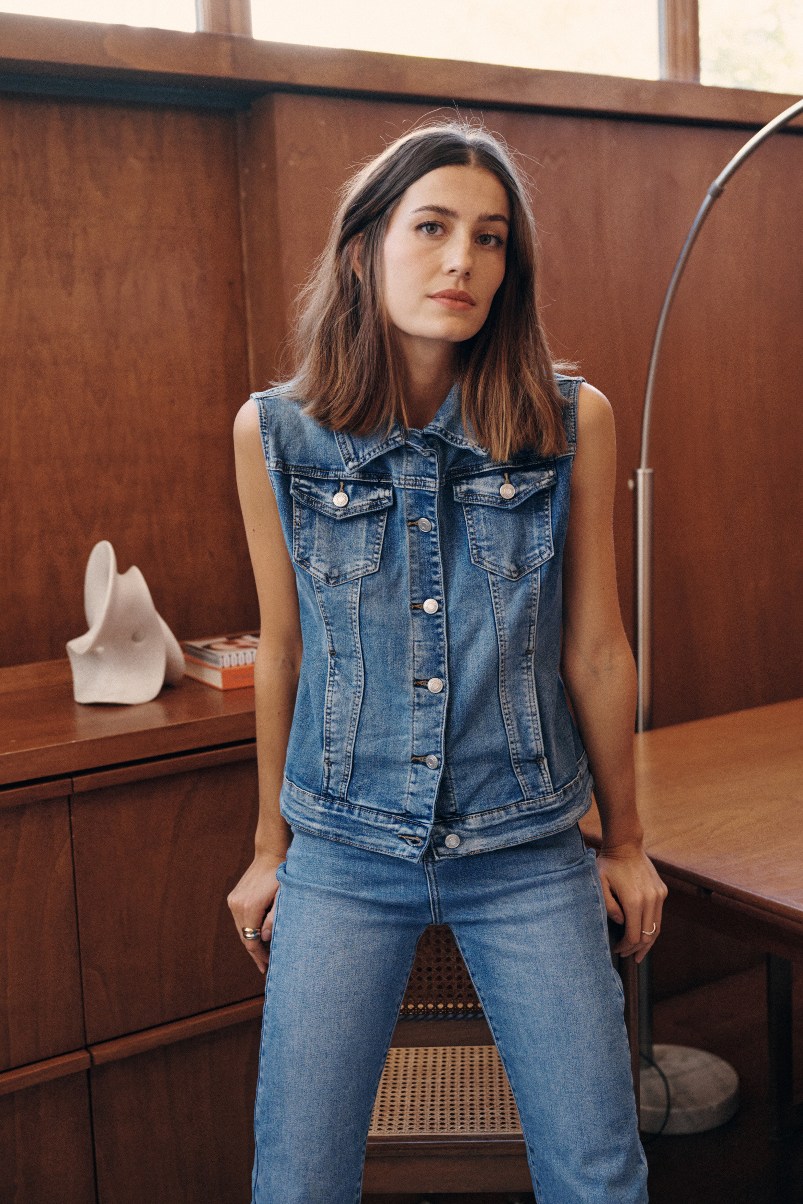 Grossiste Ana & Lucy - Gilet en jeans slim ( Délavé ) - ANA & LUCY