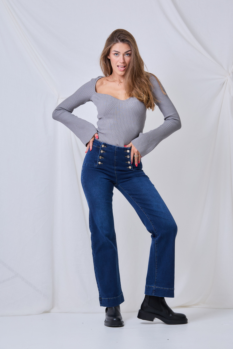 Wholesaler Ana & Lucy - Wide-Leg Jeans (Buttoned Closure) - ANA & LUCY