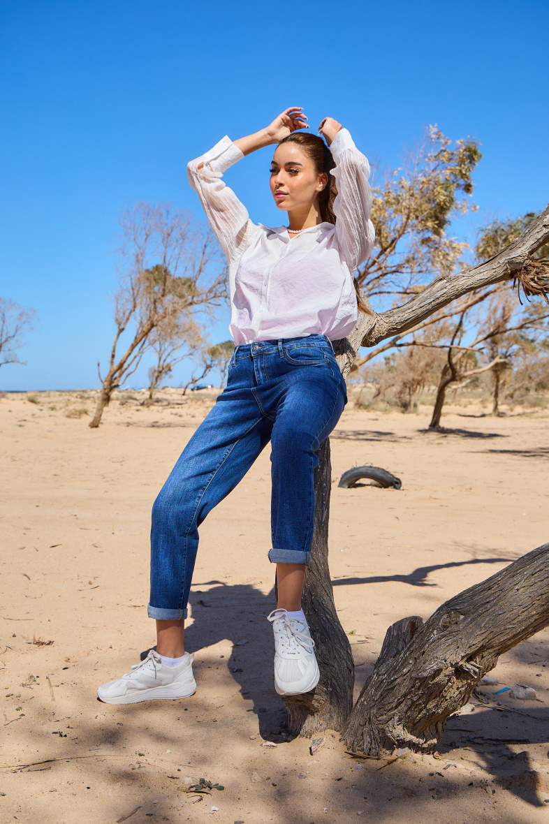 "Jeanne" mom jeans (Cuffed hem) - ANA & LUCY - Denim - 1 - large format