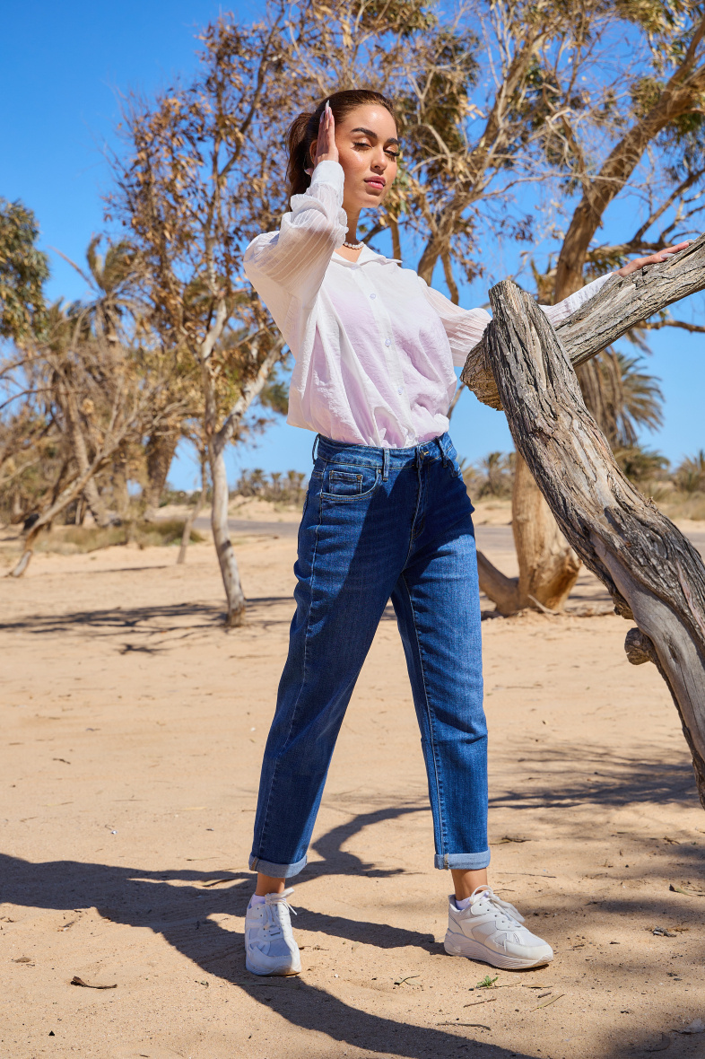 "Jeanne" mom jeans (Cuffed hem) - ANA & LUCY - Denim - 3 - large format
