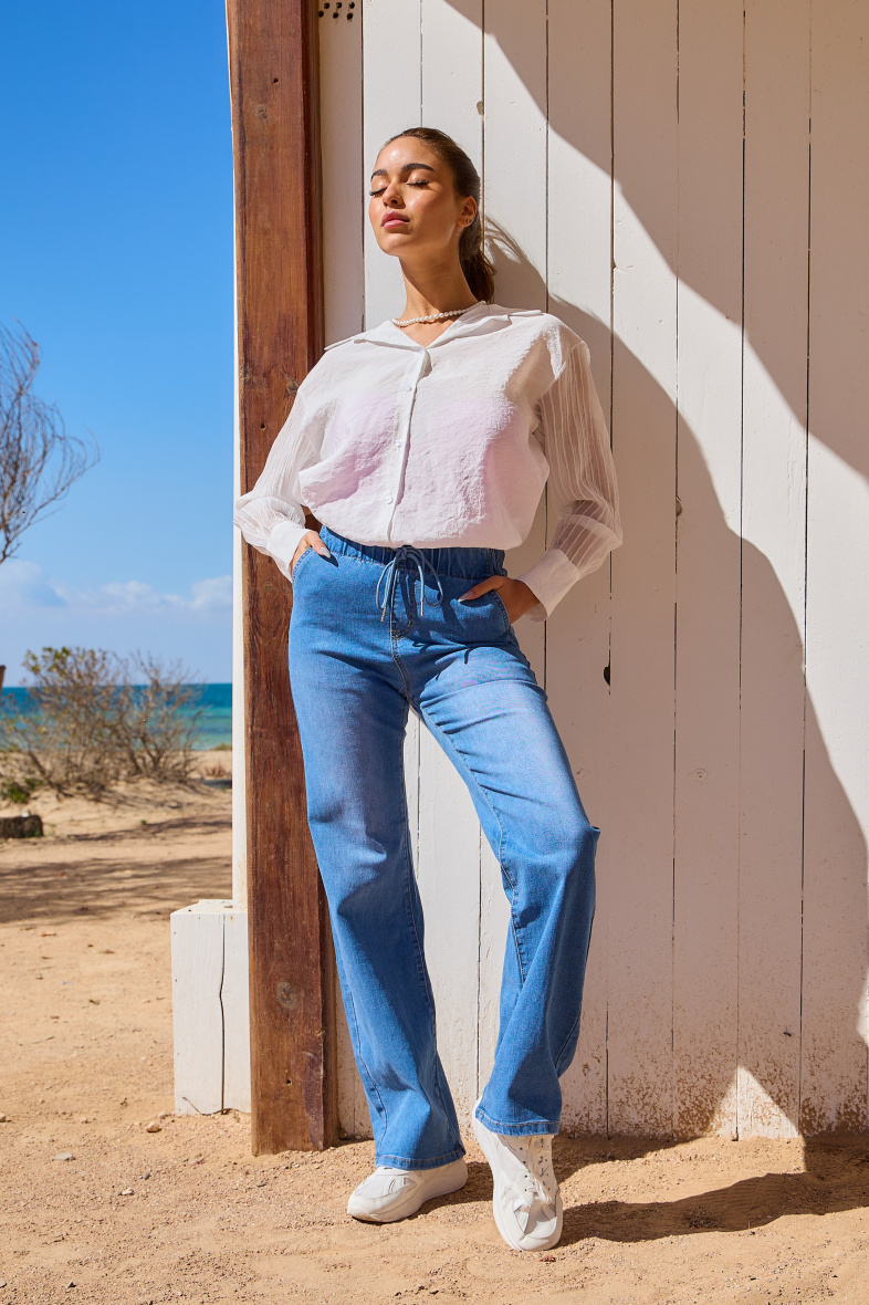 Grossiste Ana & Lucy - Jeans Wide-Leg ( Taille élastique ) - ANA & LUCY