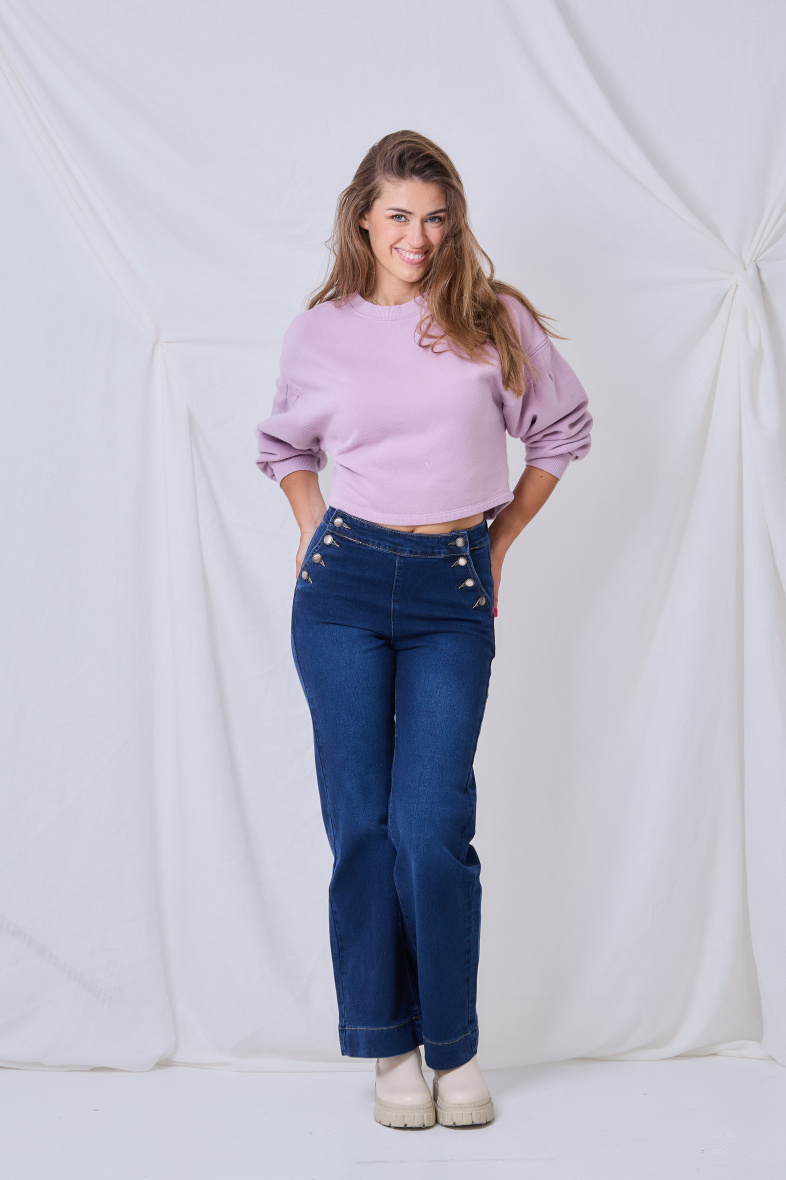 Wholesaler ANA & LUCY - Wide-Leg Jeans (Buttoned Closure) - ANA & LUCY