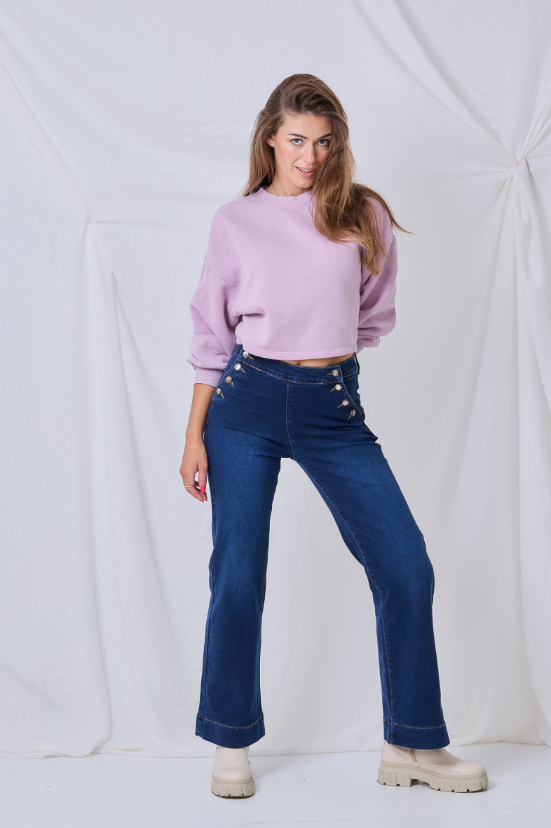 Wholesaler Ana & Lucy - Wide-Leg Jeans (Buttoned Closure) - ANA & LUCY