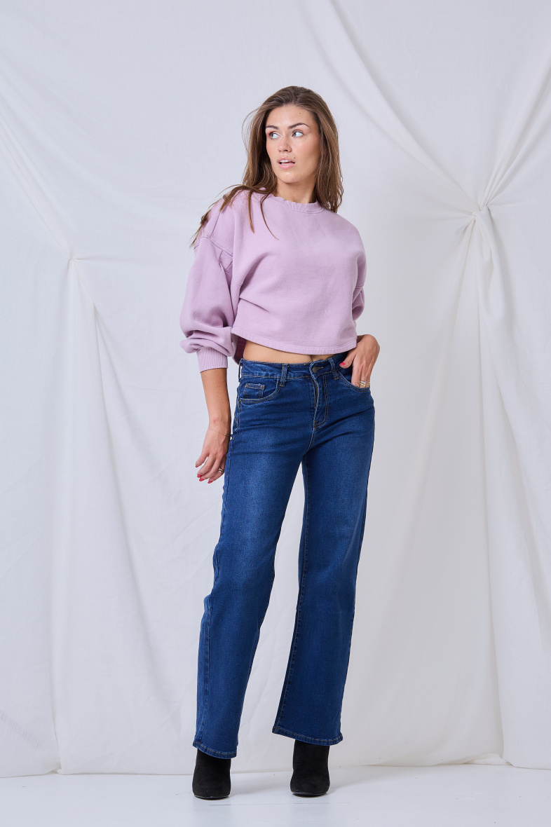 Grossiste Ana & Lucy - Jeans wide-leg (Délavé) - ANA & LUCY