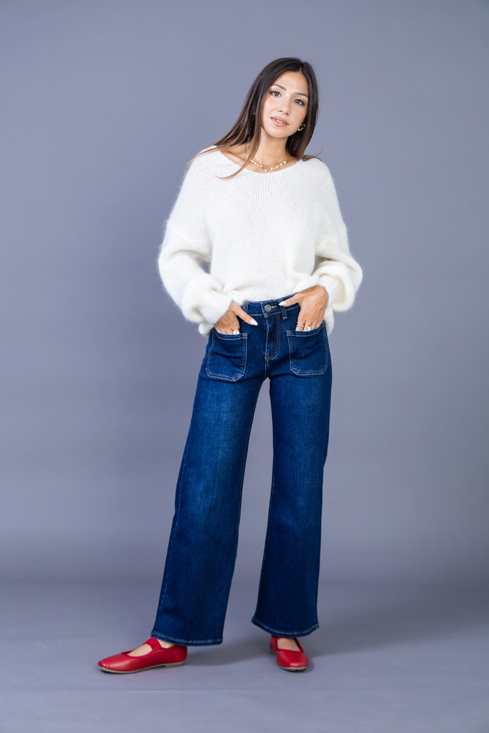 Mayorista Ana & Lucy - Jeans de Pierna Ancha (Bolsillos de Parche) - Ana & Lucy