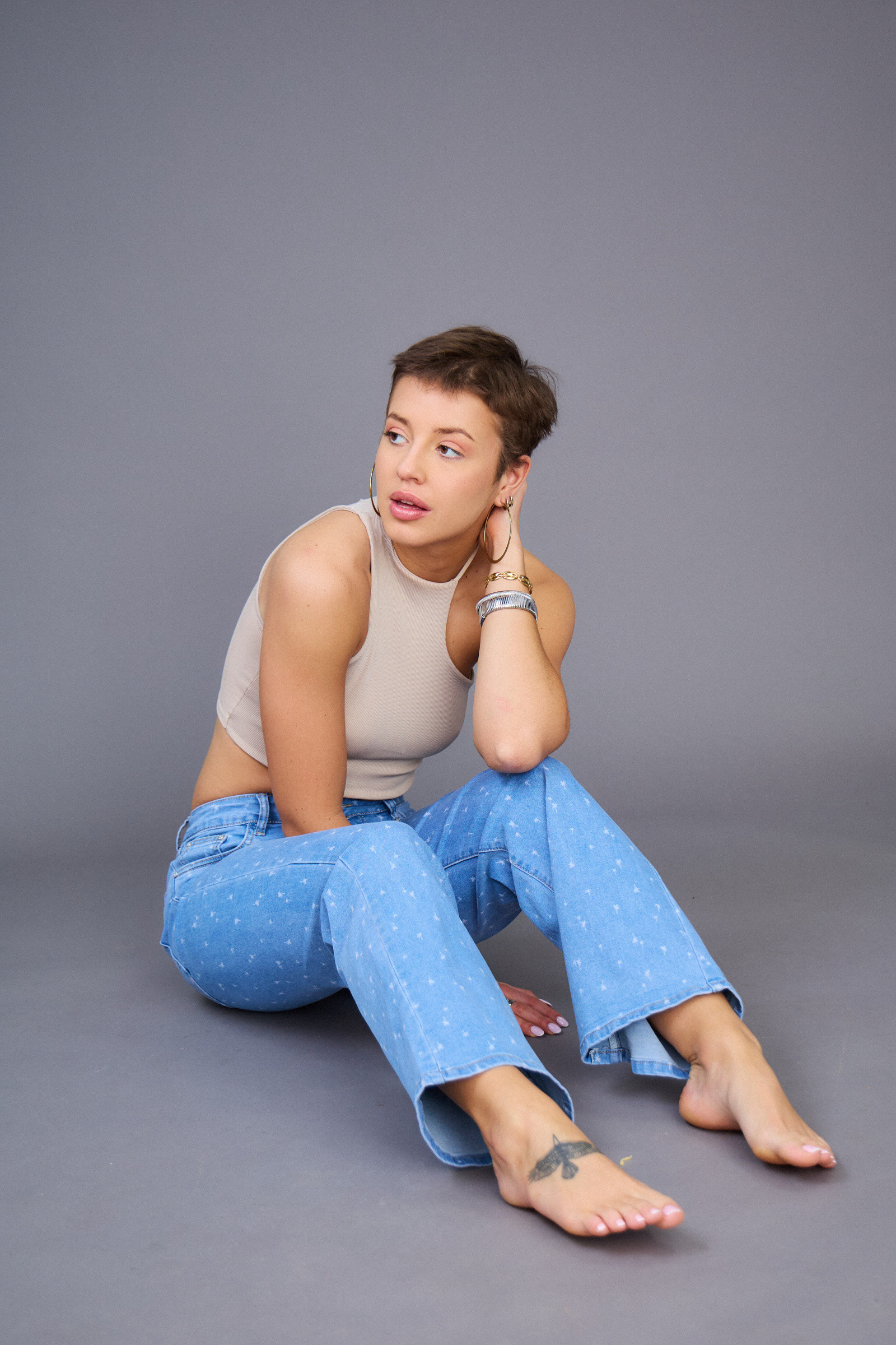 Grossiste Ana & Lucy - Jeans Wide-Leg (imprimé palmier) - ANA & LUCY