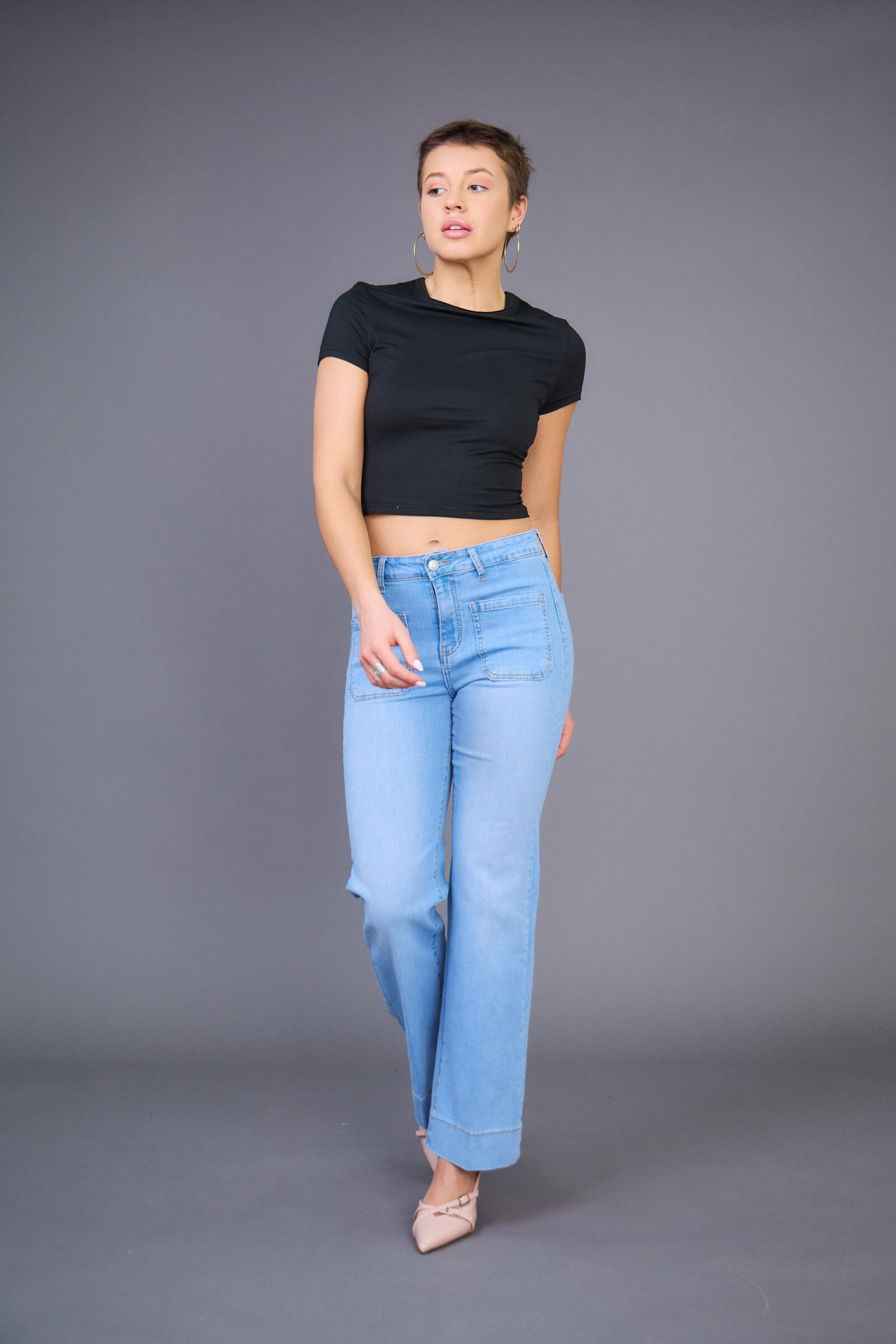 Großhändler ANA & LUCY - Jeans breit -leg (plattierte Taschen) - ANA & LUCY