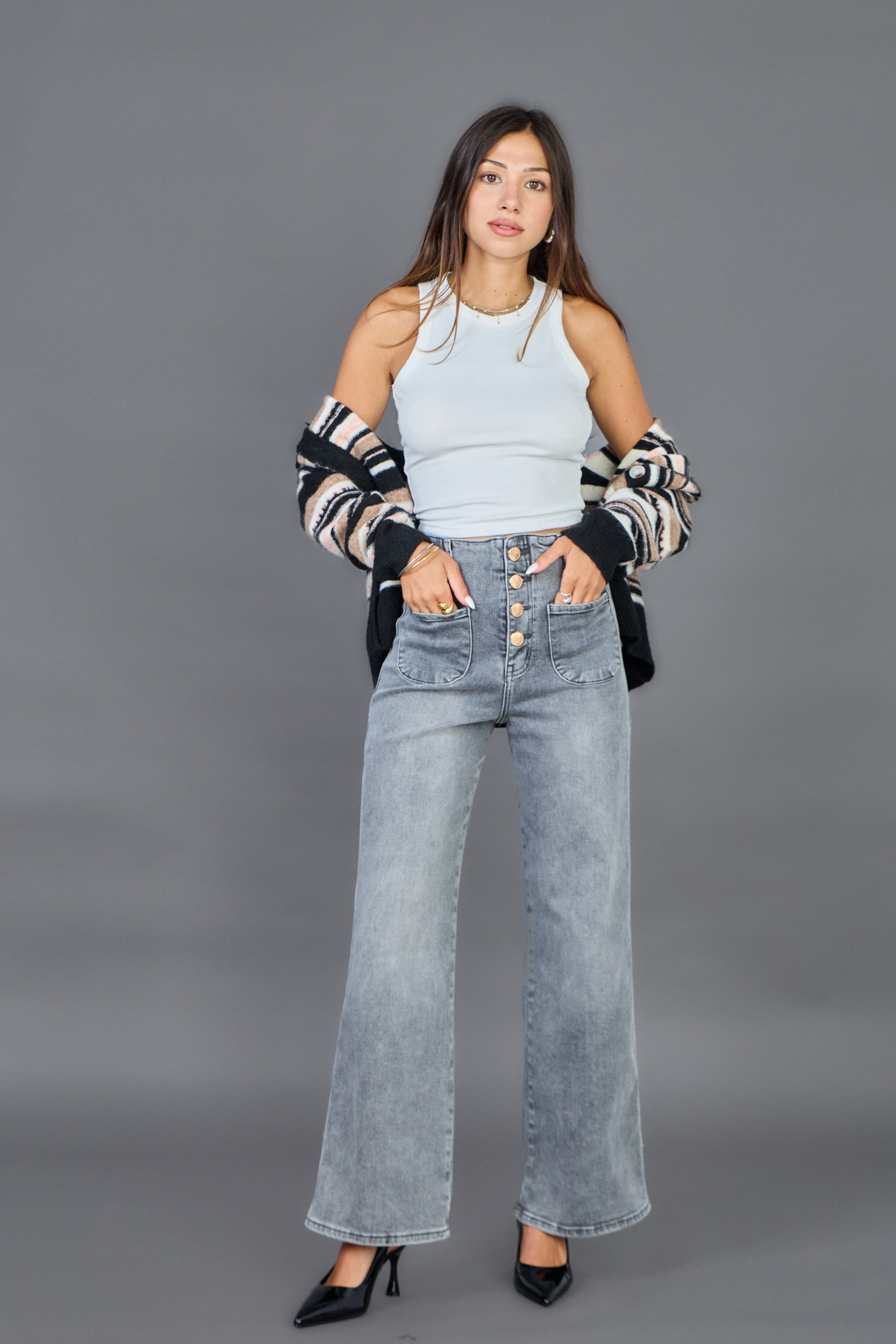 Wholesaler Ana & Lucy - Wide-Leg Jeans (Button Closure) "Audrey" - Ana & Lucy