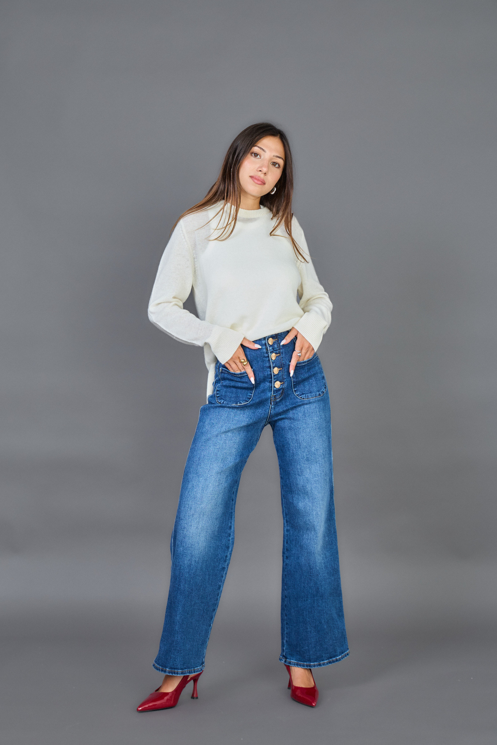 Grossiste Ana & Lucy - Jeans Wide-Leg (Fermeture boutonnée) "Audrey" - Ana & Lucy