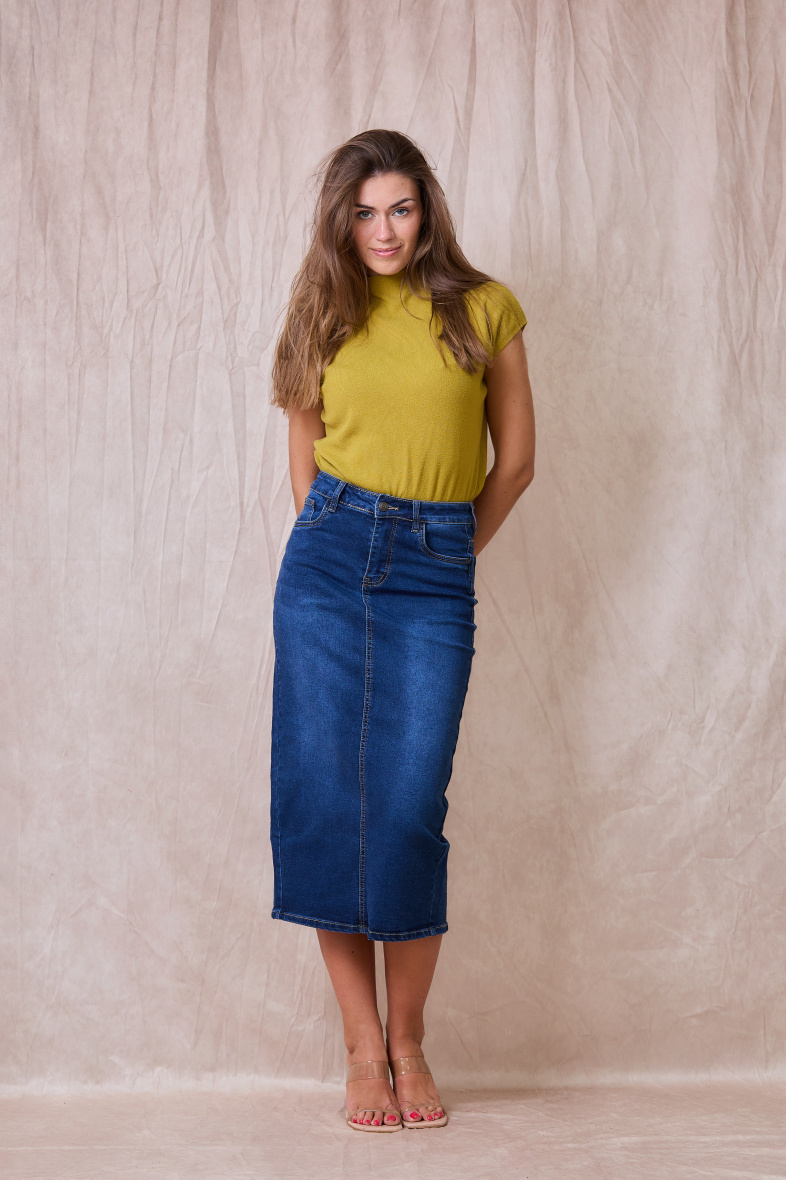 Wholesaler ANA & LUCY - Long denim skirt (Stretch Cotton) - ANA & LUCY