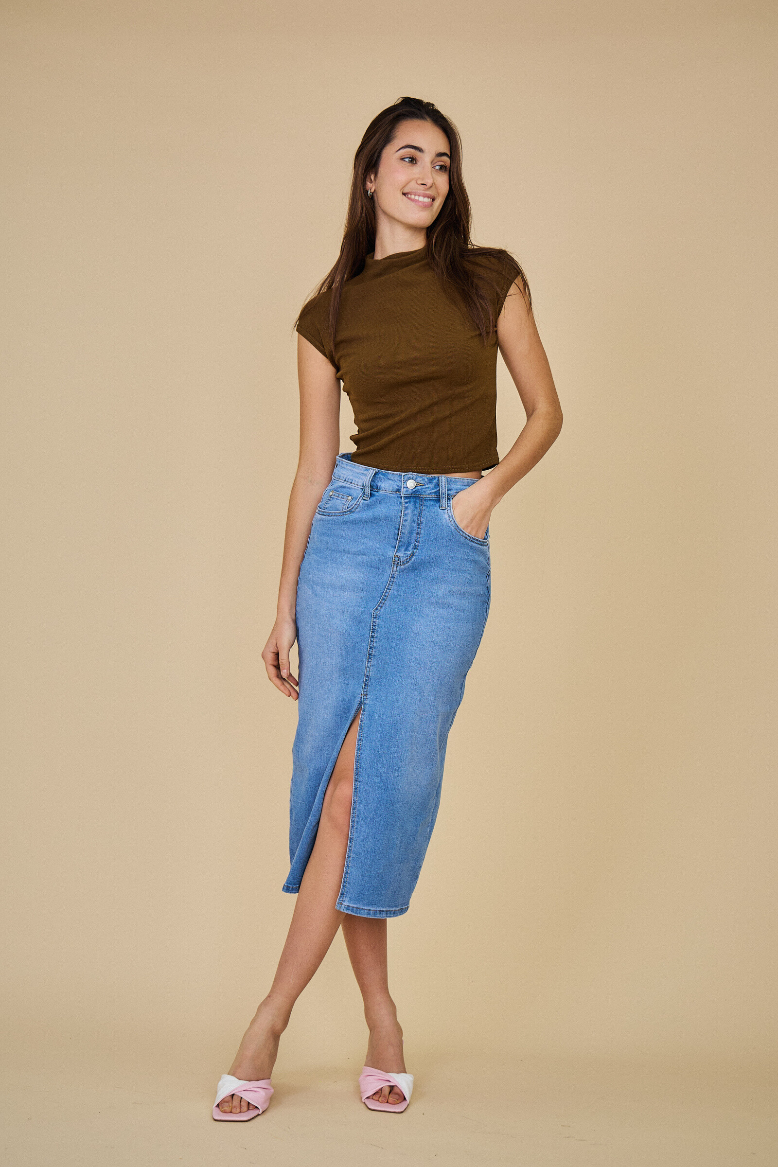 Wholesaler ANA & LUCY - Long denim skirt - ANA & LUCY