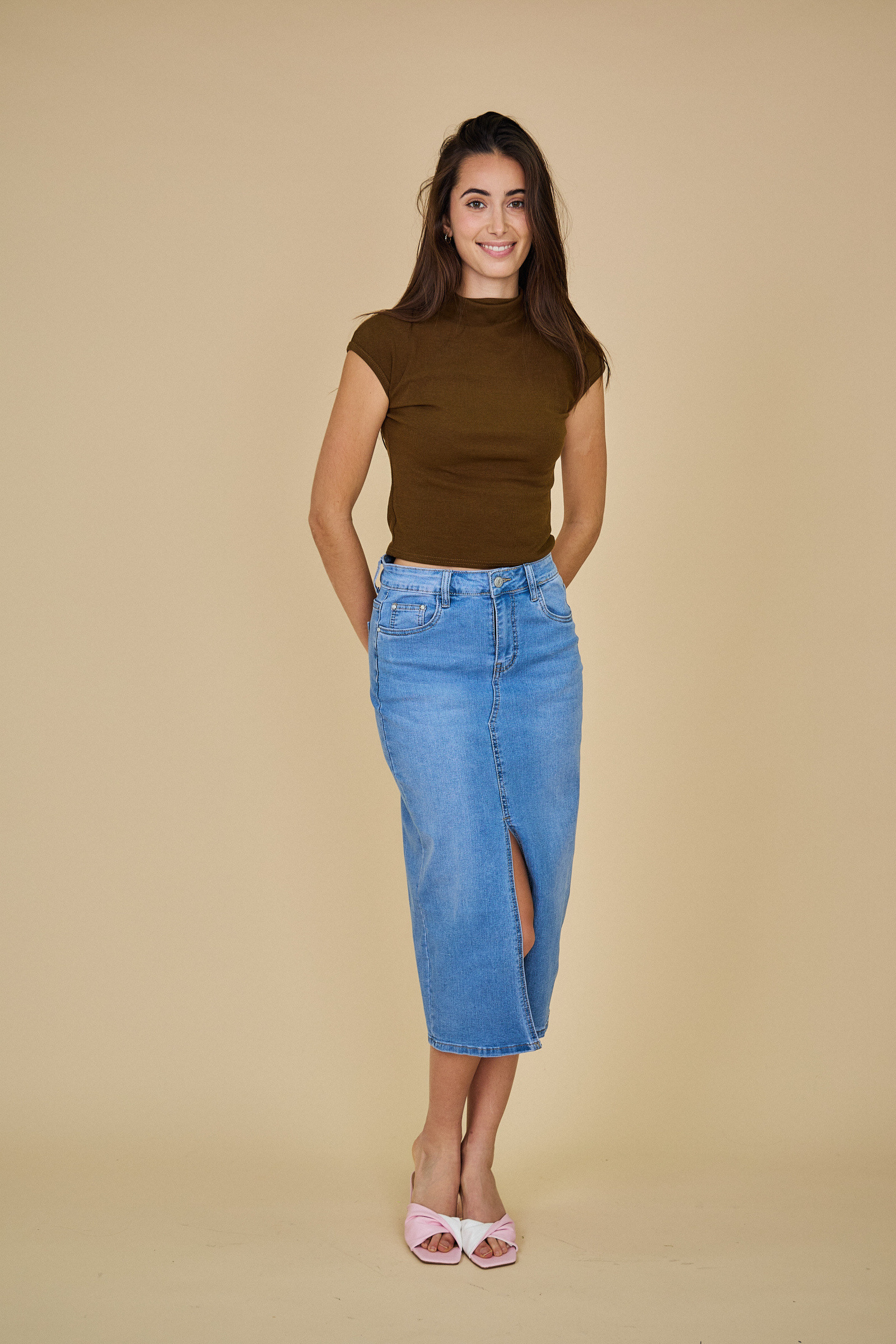 Wholesaler Ana & Lucy - Long denim skirt - ANA & LUCY